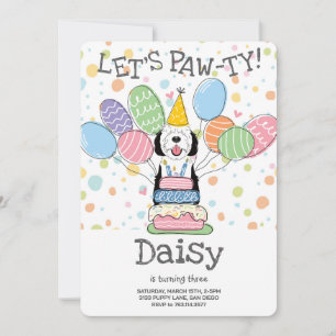 Black & White Sheepadoodle Dog Birthday Party  Invitation