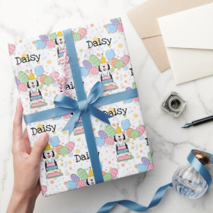 Black & White Sheepadoodle  Dog Birthday Wrapping Paper