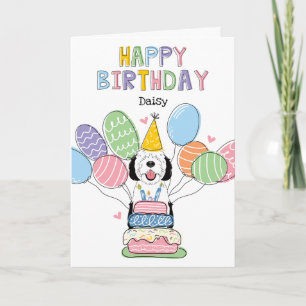 Black & White Sheepadoodle Dog Happy Birthday Card