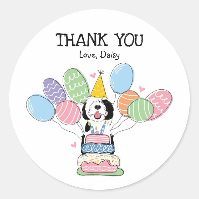 Black & White Sheepadoodle Favour Tags Sticker (Front)