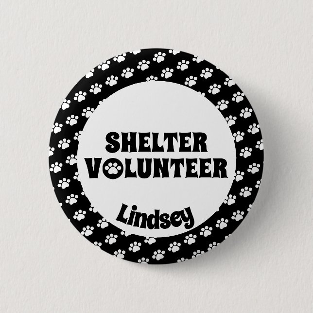 Black & White Shelter Volunteer ID Badge Button (Front)