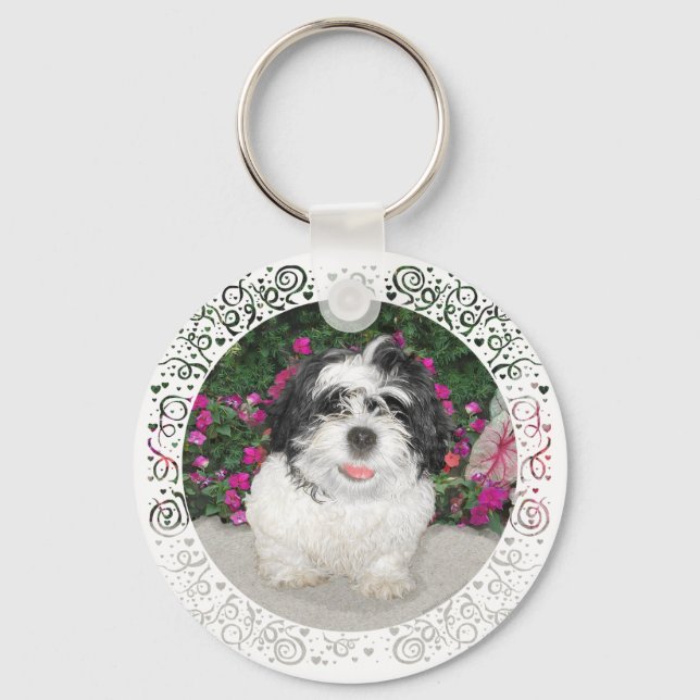 Black & White Shih Tzu Puppy Rescue Dog Keychain (Front)