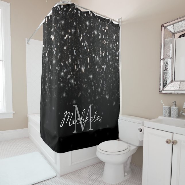 Black white shiny glitter sparkles ombre Monogram (In Situ)