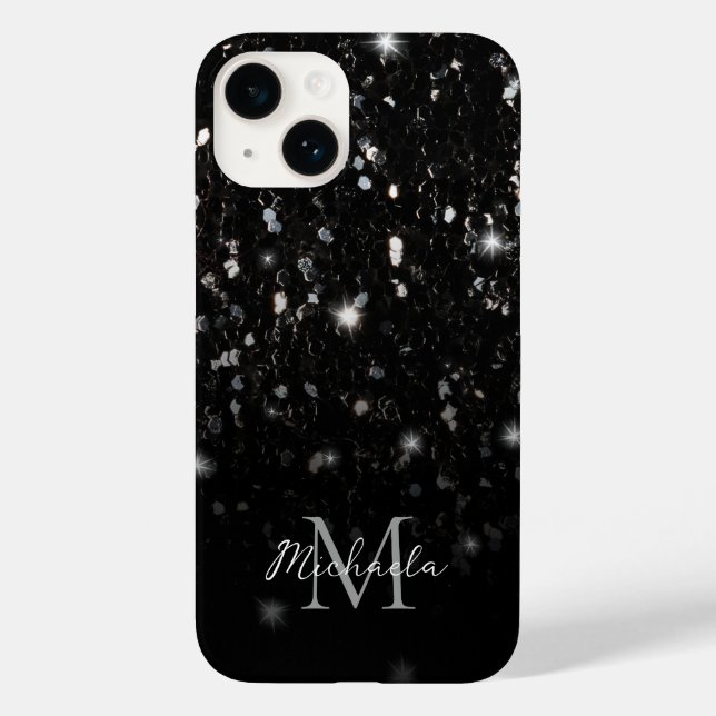 Black white shiny glitter sparkles ombre Monogram Case-Mate iPhone Case (Back)
