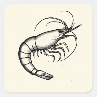 Black & White Shrimp Flash Tattoo Traditional Art Square Sticker