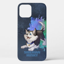Black & White Siberian Husky Cartoon Puppy Dog
