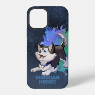 Black & White Siberian Husky Cartoon Puppy Dog iPhone 12 Case