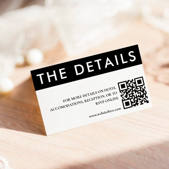 Black & White Side Stripe QR Code Wedding Details Enclosure Card (Black & White Side Stripe QR Code Wedding Details Enclosure Card)