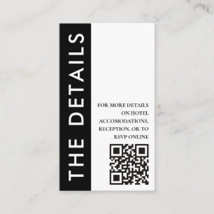 Black & White Side Stripe QR Code Wedding Details Enclosure Card
