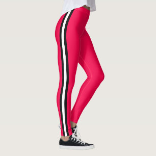 Black White Side Stripe Red Leggings Choose Colors