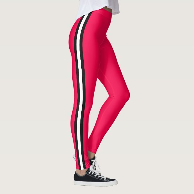 Black White Side Stripe Red Leggings Choose Colour (Right)