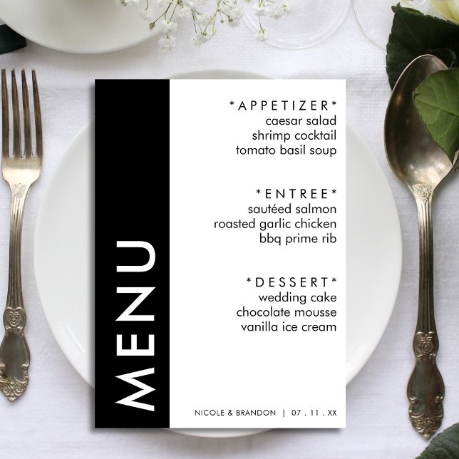 Black & White Side Stripe Wedding Reception Menu (Black & White Side Stripe Wedding Reception Menu)