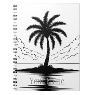 Black/White silhouette of Palm Tree Personalized Notebook