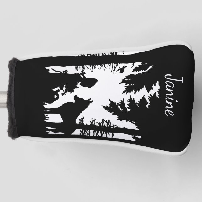 Black White Silhouette Riding Hood Wolf under Tree Golf Head Cover (Front)