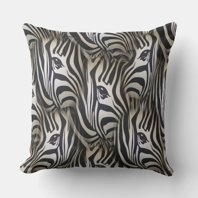 Black - White Silhouette Zebra repeat design Throw Pillow (Front)