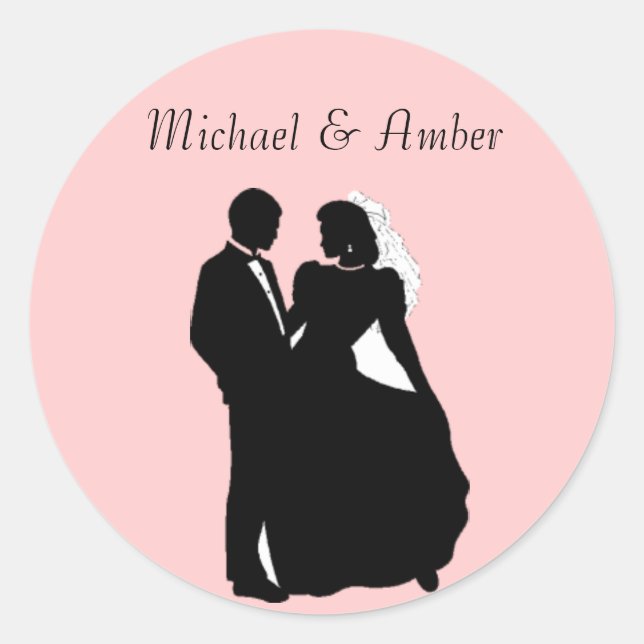 Black & White Silhoutte Wedding Couple Stickers (Front)