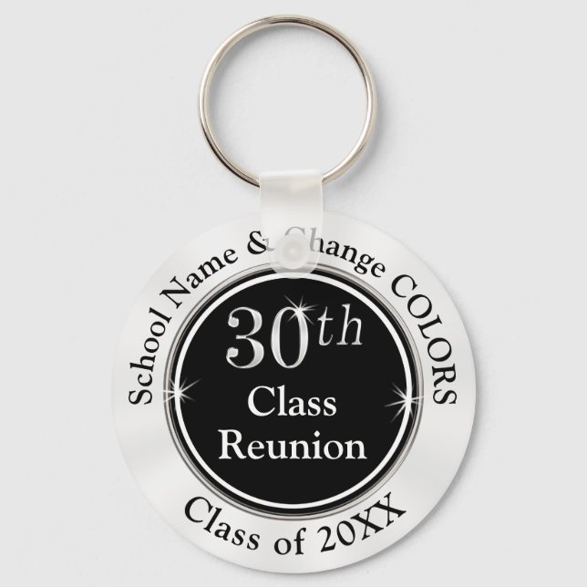 Black, White, Silver 30 Year Class Reunion Ideas Keychain (Front)
