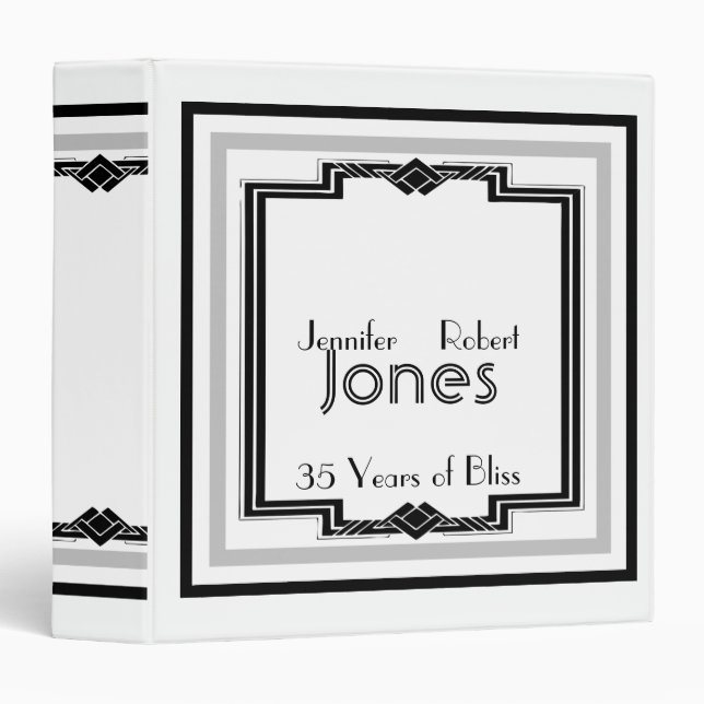 Black White silver Art Deco Anniversary Binder (Front/Spine)