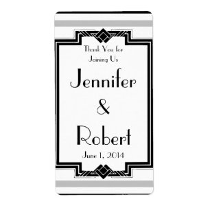 Black White Silver Art Deco Anniversary Wine Label