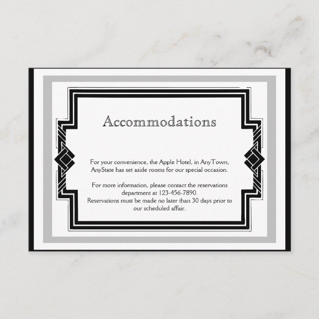 Black White Silver Art Deco Frame Wedding Insert (Front)