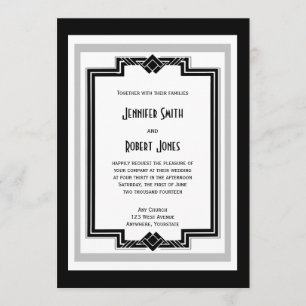 Black White Silver Art Deco Wedding Invitation