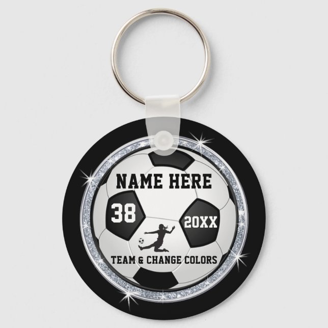Black, White, Silver Cheap Soccer Giveaways Keychain (Front)