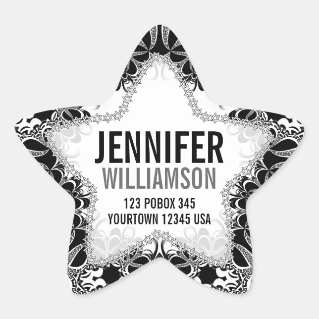Black White & Silver Custom Name Star Stickers (Front)