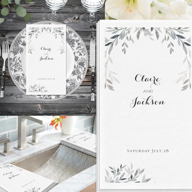 Black & White Silver Eucalyptus Greenery Napkin (Creator Uploaded)