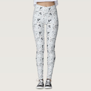 Black White Silver Grey Floral Leaves  Leggings