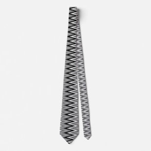 Black White Silver Grey Grey Zigzag Pattern   Tie