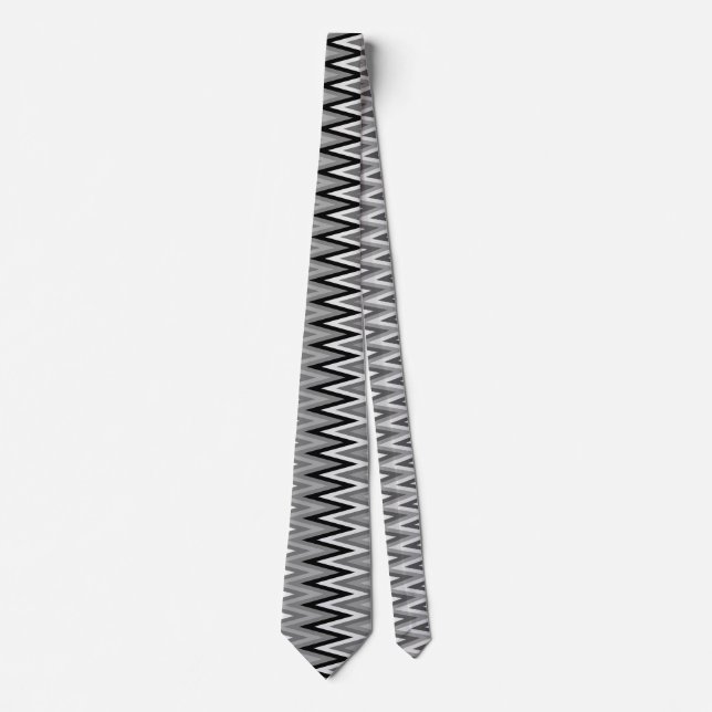 Black White Silver Grey Grey Zigzag Pattern   Tie (Front)