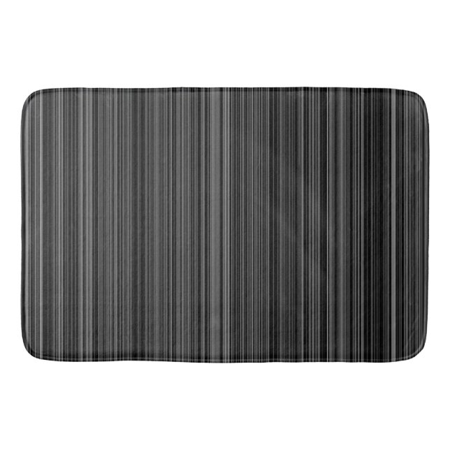 Black white silver grey stripe bath mat (Front)