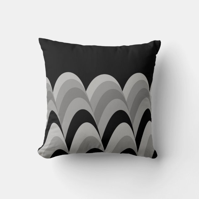 Black White Silver Grey Stylish Pattern Throw Pillow (Front)