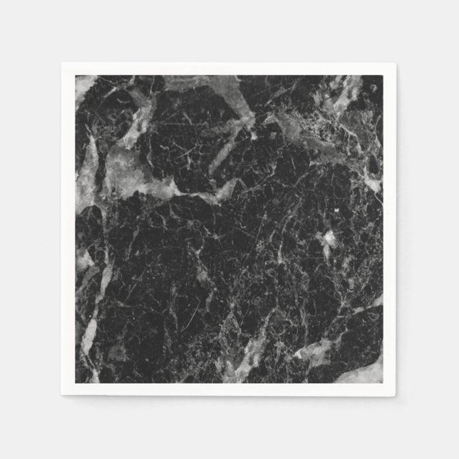 Black White & Silver Marble Modern Glam Napkin (Front)