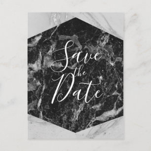 Black White & Silver Marble Modern Save the Date Announcement Postcard