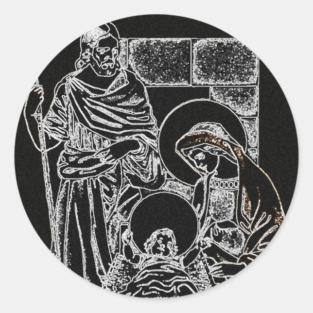 black white silver nativity classic round sticker (Front)