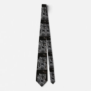 black white silver nativity tie