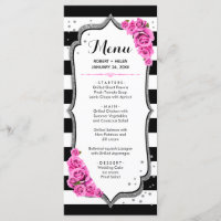 Black White Silver Pink Menu Card