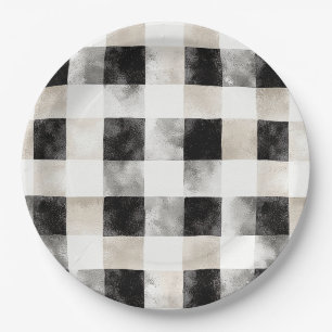 Black White Silver Rustic Christmas Paper Plate