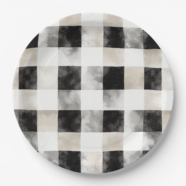 Black White Silver Rustic Christmas Paper Plate (Front)