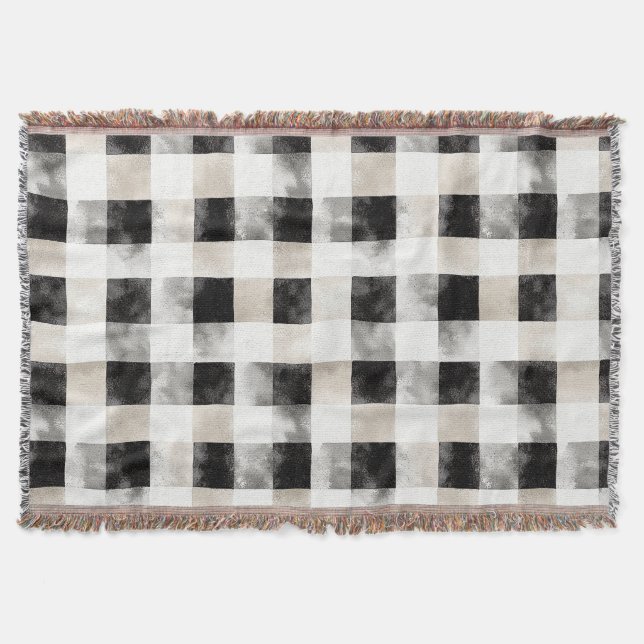 Black White Silver Rustic Christmas Throw Blanket (Front)