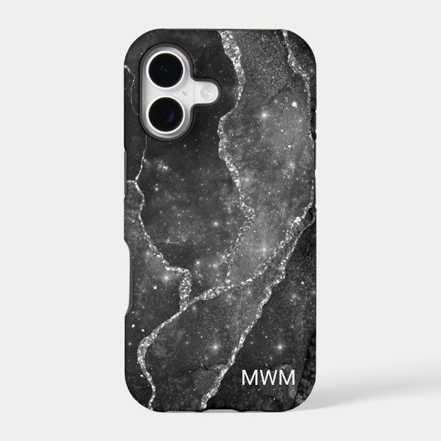 Black White Silver Veins Agate Monogram (Back)