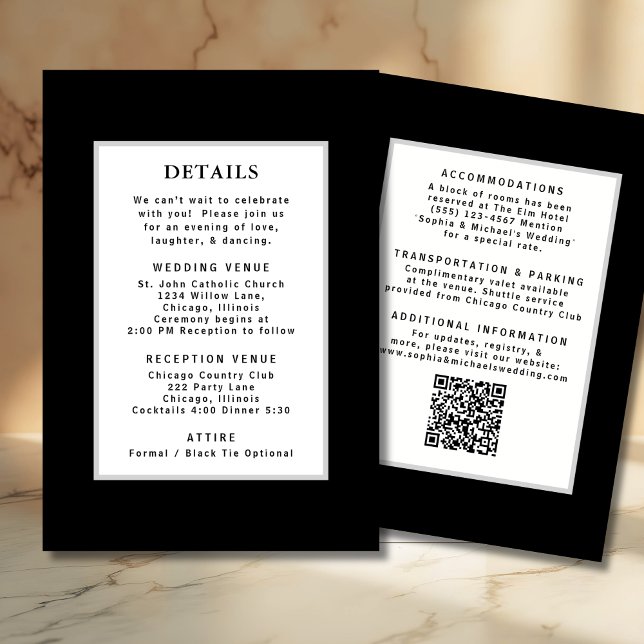 Black White Silver Wedding Detail Template QR Code (Creator Uploaded)