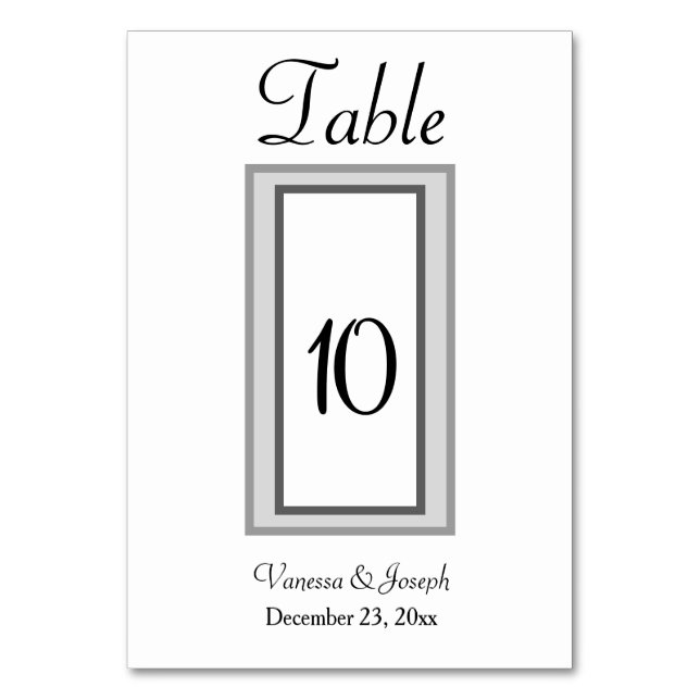 Black White Silver Wedding Table No. Cards (Back)