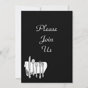 Black White Silverware Custom Invitation Template