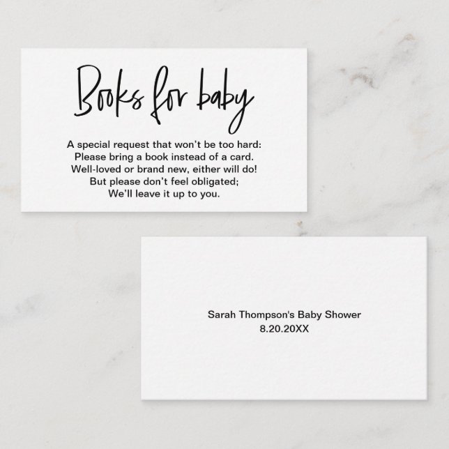 Black white simple Books for baby request Enclosure Card (Front/Back)