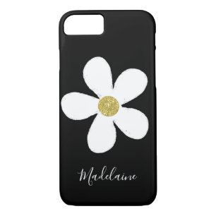 Black White Simple Daisy Gold Personal Case-Mate iPhone Case