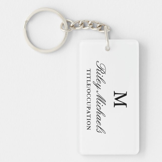 Black White Simple Elegant Monogram Name Title Keychain (Front)