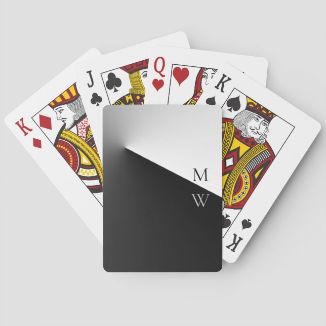 Black White Simple Elegant Monogram Playing Cards (Back)