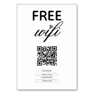 Black White Simple Free Wi-Fi QR Code Place Table Number